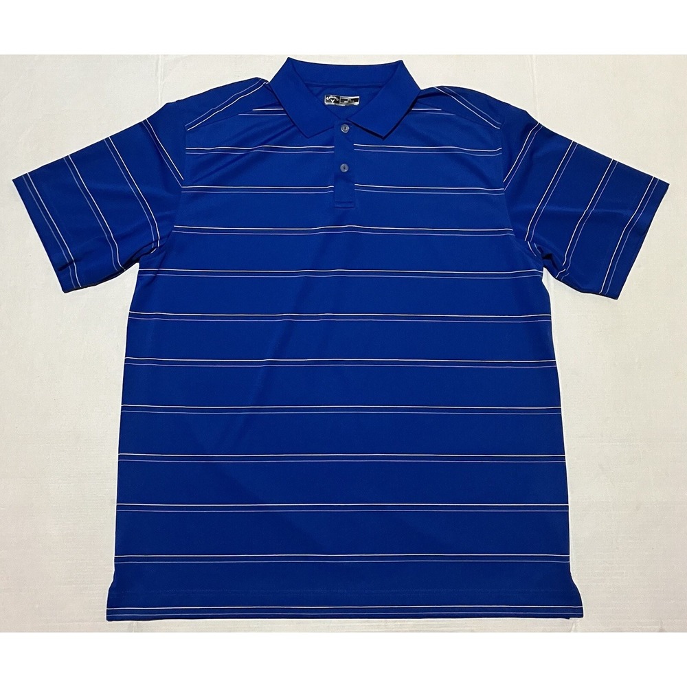 Callaway Polo Shirt Mens Size XXL 2XL Blue Stripes Short Sleeve Golf